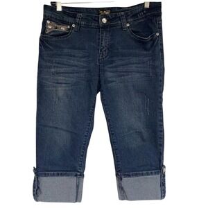 Mi Jeans Womens Dark Wash Rhinestone Lace Embellished Capri Jeans Size 11